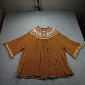 Free People Sweater Womens XS‎ Brown Boho Vacation Knit Pullover Embroidered
